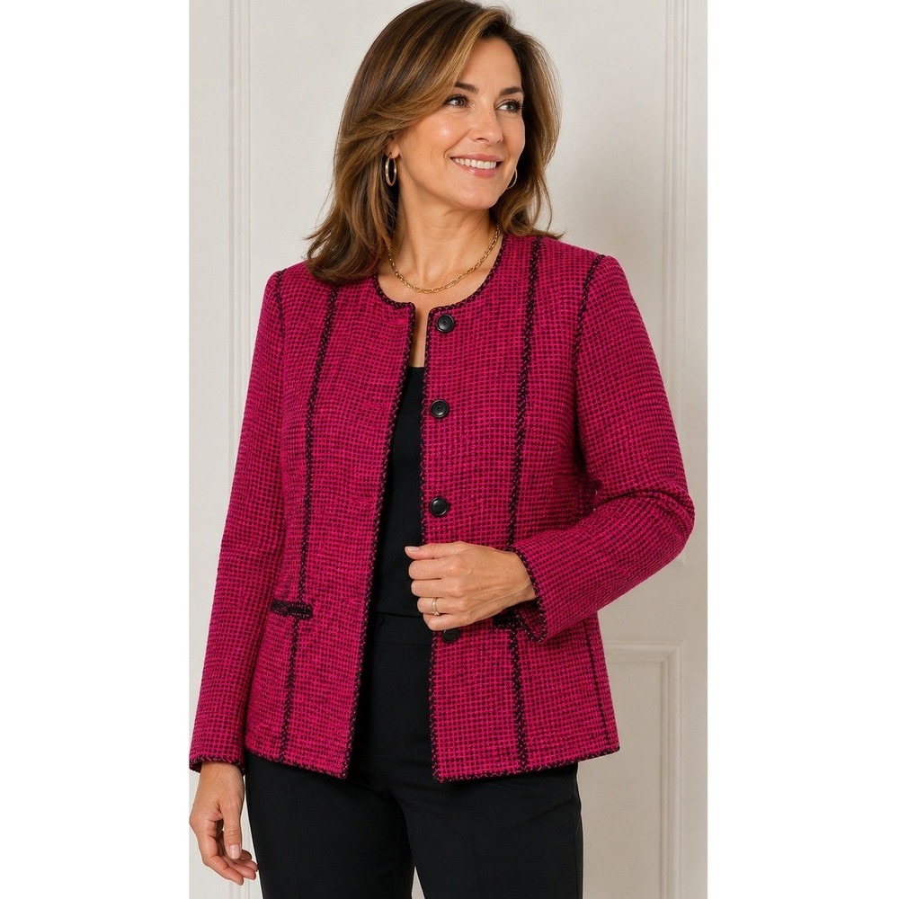 Anne Crimmins for Umi Collections Silk Tweed Blazer Magenta Black Jacket 16